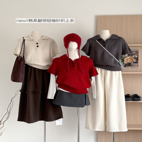 여성용 반소매 니트