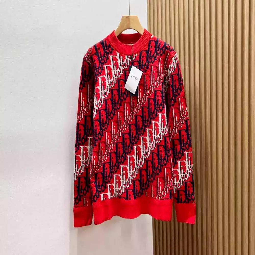 루이비통 레드 자카드 레터링 니트 스웨터