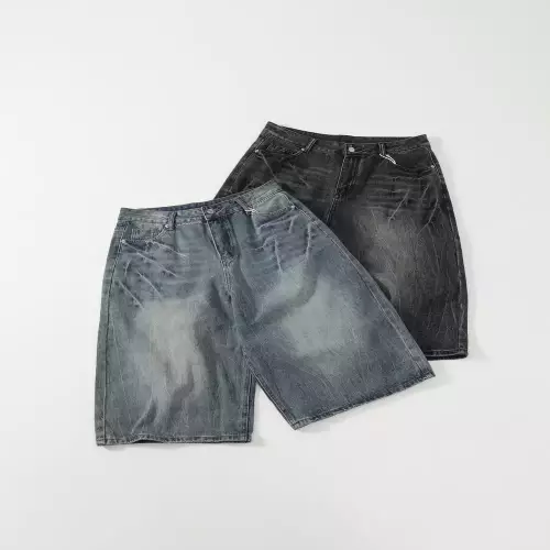 노브랜드 워싱 크랙 디테일 루즈핏 데님 하프 팬츠