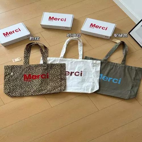 메르시 레터링 스트라이프 캔버스 토트백