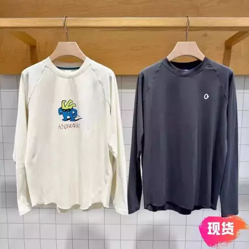 안코라우 배색 래글런 기모 여성용 긴소매 티셔츠